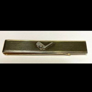 Swank TIE CLIP Golf Club & Ball 2-1/2" Gold Silver Tone Men's Jewelry Clasp Vtg